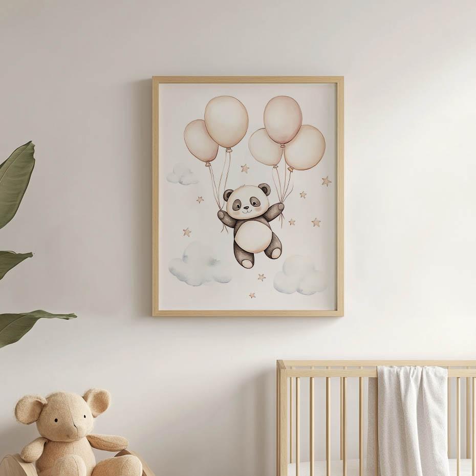 Плакат Улыбающаяся Панда С Шариками Плакат Улыбающаяся Панда С Шариками, 50X70 См, Без Рамы, Премиальный Холст На Подрамнике