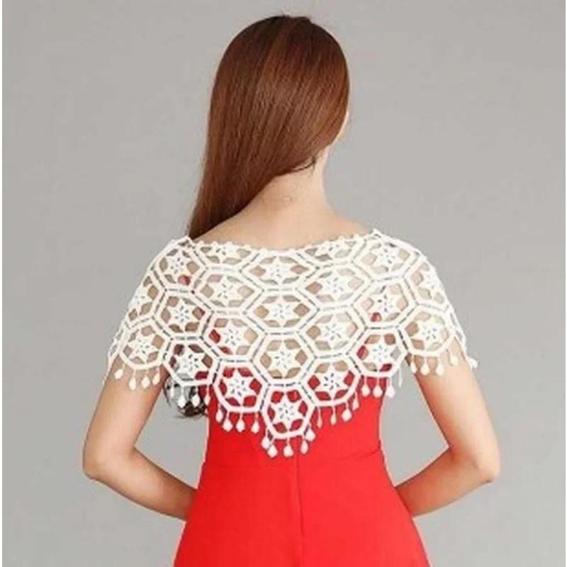 1 Pcs Out Hijab Scarf Elegant Ladies Shawl Fashion Tassel Lace Scarf Women Fashion Hollow Hook Flower Short Small Vest Cover