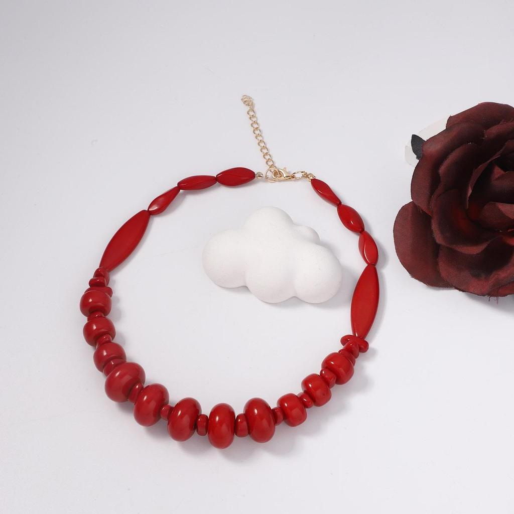 Bohemian Double-Layer Resin Red Coral Necklace for Women
