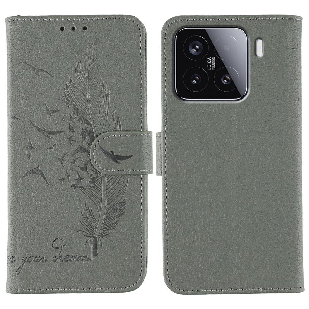 For Xiaomi 15 Case Feather Imprint PU Leather Wallet Phone Cover