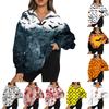 Women's Fashion Casual Long Sleeve Halloween Printed Zipper Turtleneck Drop Shoulder Sweatshirt Top