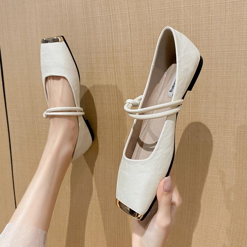 Туфли женские с квадратным носком, с плоским дном, с одним ремешком, туфли Мэри Джейн, французские туфли с неглубоким носком, женские туфли из сои
