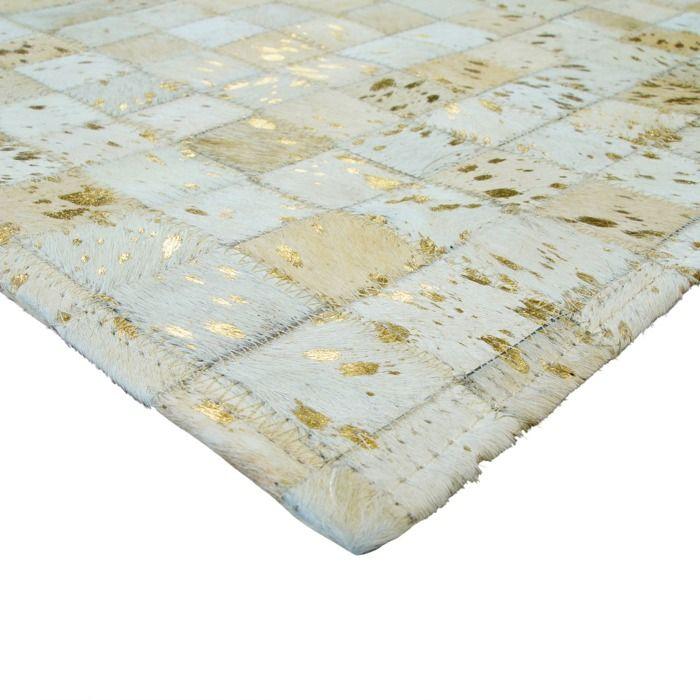 Tapis en cuir véritable blanc et doré 190x290
