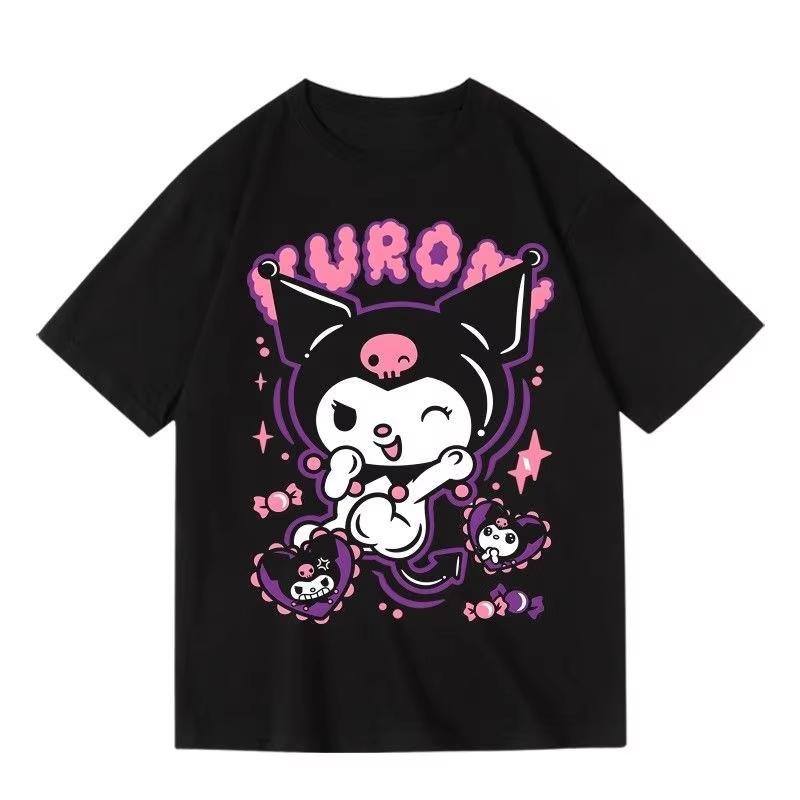 2026 Sanrio Kuromi Camiseta Casual Shortsleeve Roundneck Hotselling Womens summer loose and fashionable style