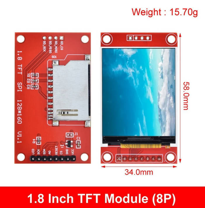 1,8-дюймовый TFT LCD модуль (Модуль ЖК-дисплея, последовательный порт SPI, драйвер для микроконтроллера 51, 4 вывода IO для управления TFT)