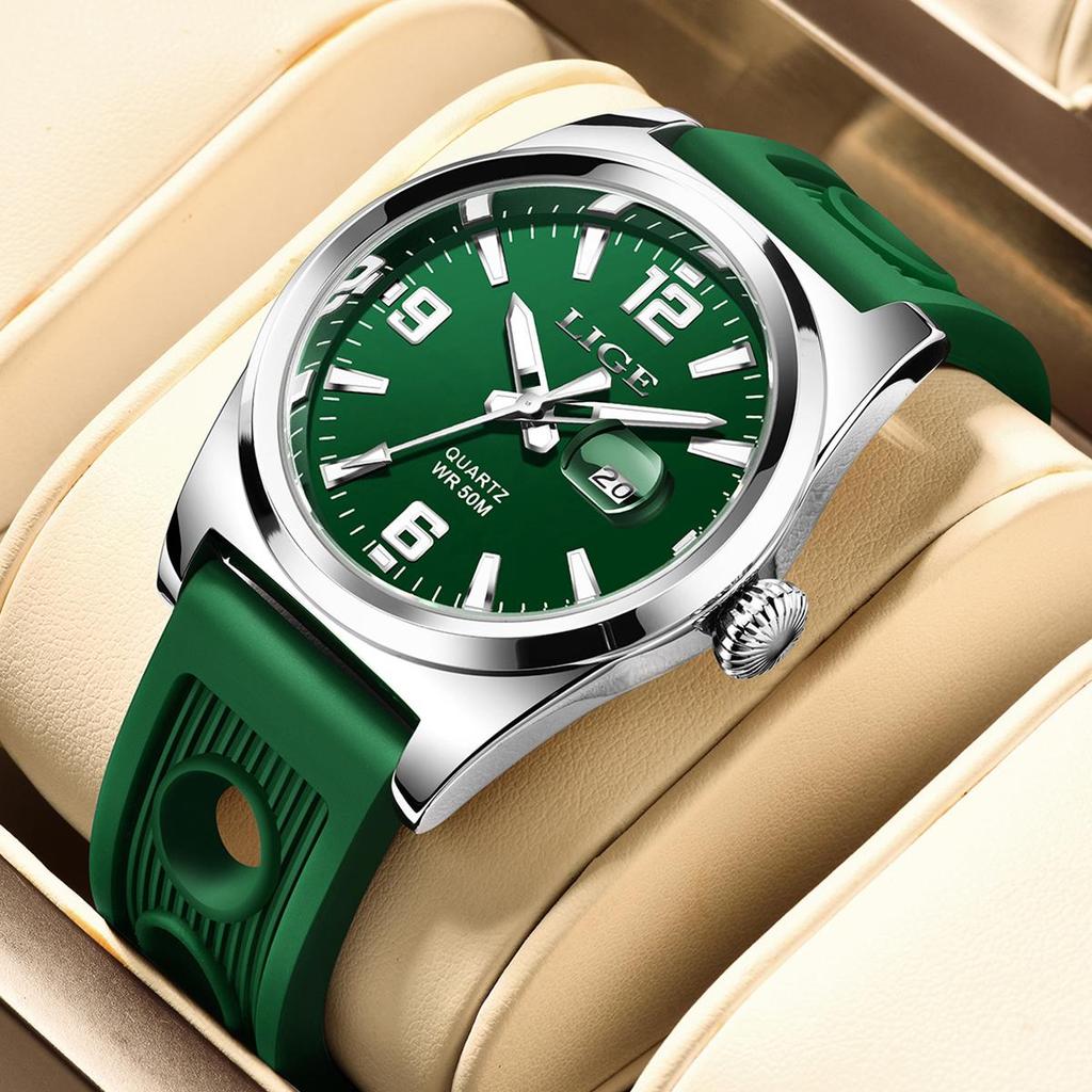 LIGE Модные повседневные мужские часы, удобные силиконовые ночные светящиеся водонепроницаемые спортивные часы, автоматические часы с датой и временем, мужские кварцевые часы