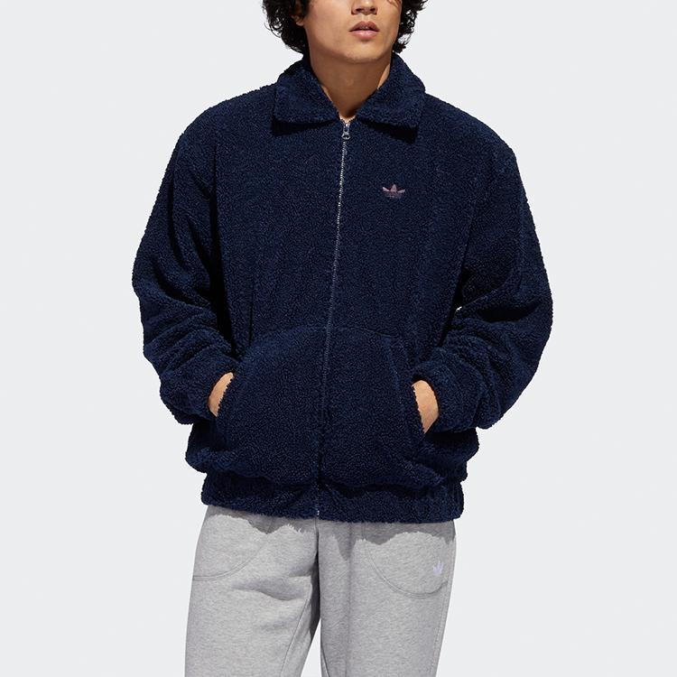 Adidas Флисовая спортивная куртка с вышитым логотипом Originals, мужские куртки, темно-синие, GD3532