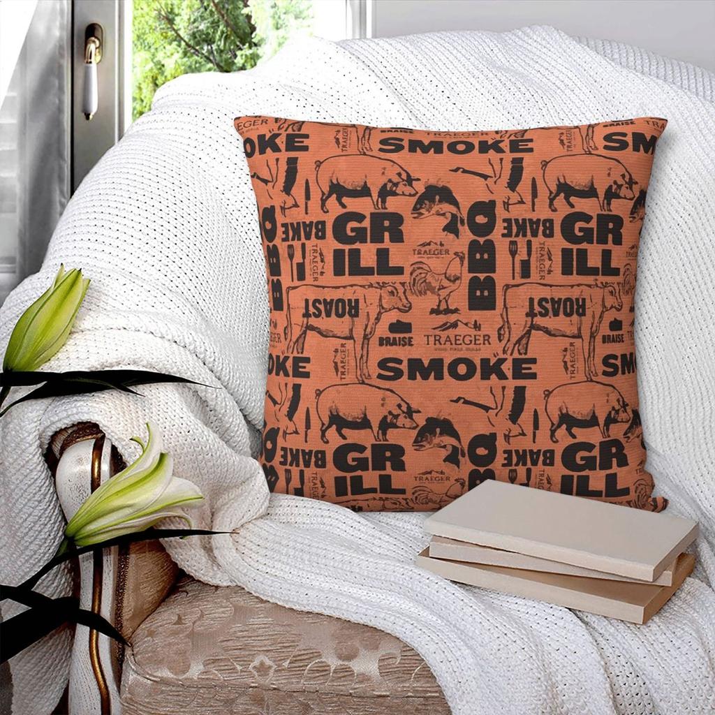 Traeger BBQ Smoker Butcher Pattern Square Pillowcase Pillow Cover Cushion Zip Decorative Comfort Throw Pillow for Home Bedroom