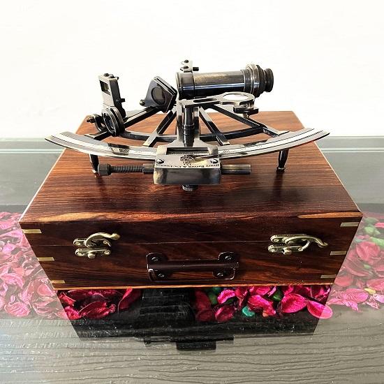 Sextant 20.32 Cm Gift, Vintage Style Wooden Box Fitted, Nautical Marine Navigational