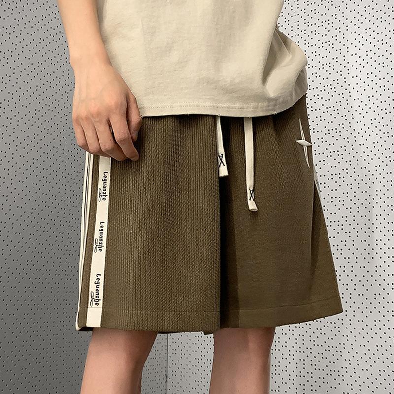 Мужские спортивные шорты с вышивкой Y2K, перекрестные полосатые брюки High Street с широкими штанинами, свободные, летние, 2024, для мужчин, для спортзала, корейские