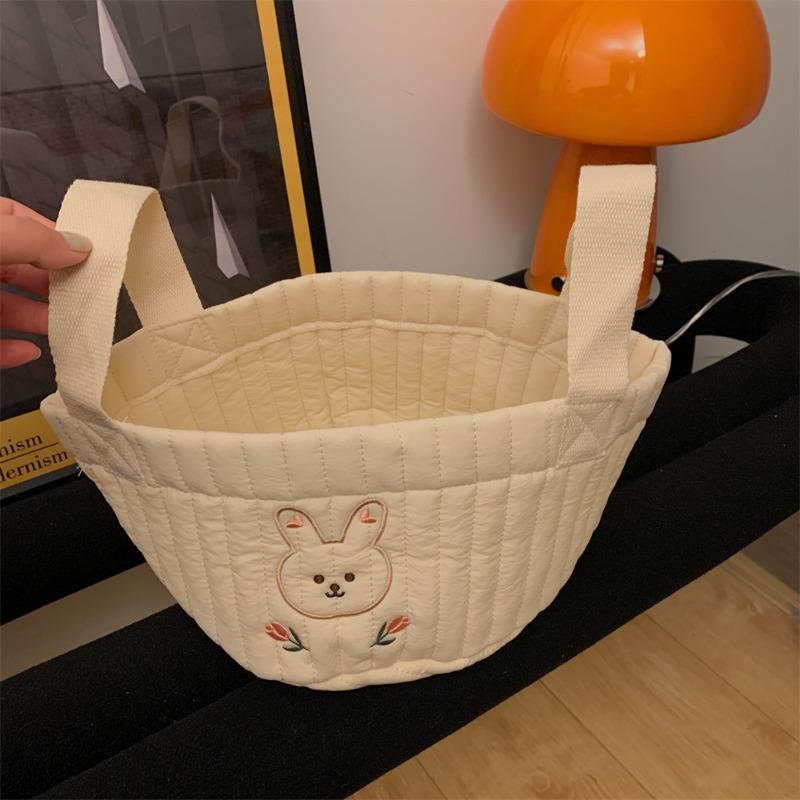 18 Spring New Quilted Bear Embroidery Storage Bucket Toy Snack Storage Basket Hand Carrying Bucket