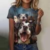 Women's T-Shirt Retro Printing Cartoon Animal Cat Dog Daily Fashion Short Sleeve Casual T-Shirt Female Clothes Top Tee