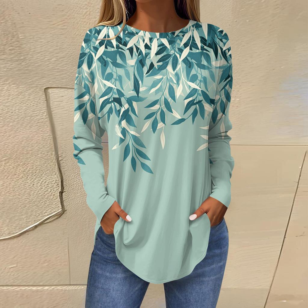 Shirts For Women Cute  Vintage Pattern Print T-Shirt Long Sleeve Tunic Tops Cotton Pullovers