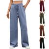 Women's Casual Fashion Solid Color Elastic Waist Drawstring Pockets Wide Leg Straight Pants