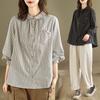 Literary Cotton and Linen Striped Long-sleeved Shirt Women Loose Large Size Blouse Loose and Thin Shirt Women