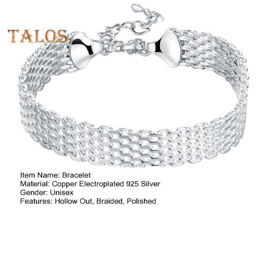 Women Bracelet Adjustable Braided Hollow Out Silver Color Polished Wide Couple Bangle Daily Wear Prom Wrist Jewelry Holiday Gift