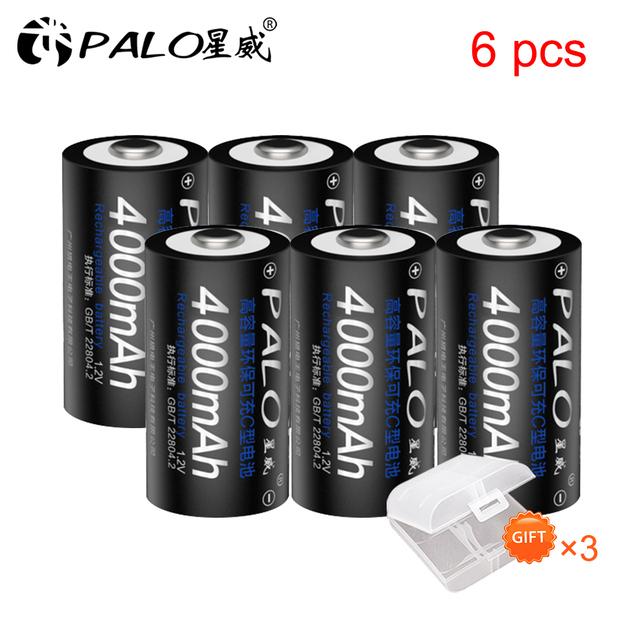 PALO Батарея размера C, 4000 мАч, аккумуляторная батарея LR14, 1,2 В, NI-MH, комплект зарядного устройства для ЖК-дисплея AA AAA, CD, 9 В, комплект зарядного устройства