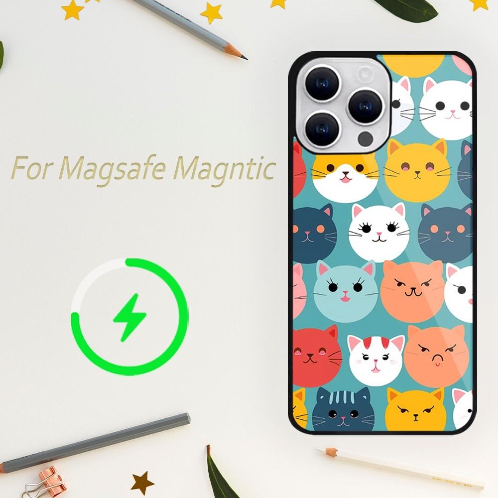 Милый чехол для телефона с изображением кота для iPhone 15 14 13 12 11 Plus Pro Max Magsafe с магнитной беспроводной зарядкой