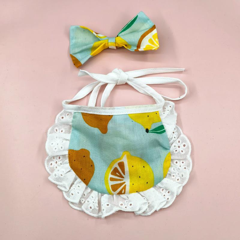 Plaid elastic dog cat pet saliva towel lace lace pet triangle scarf bib supplies