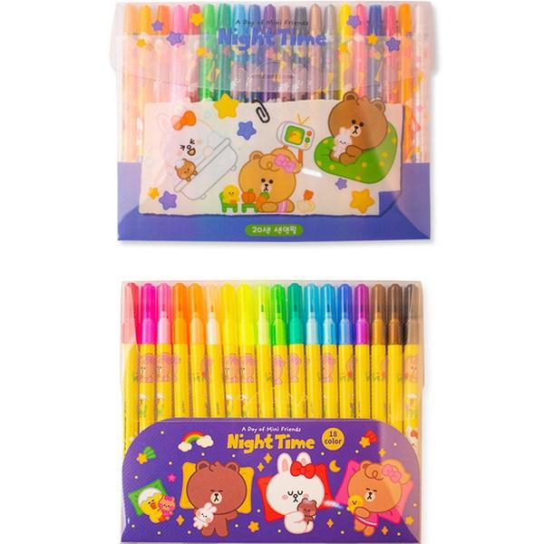 Line Friends Colored Pencil 20 Colors + Marker Pen 18 Colors Random Delivery Set, 1 Set