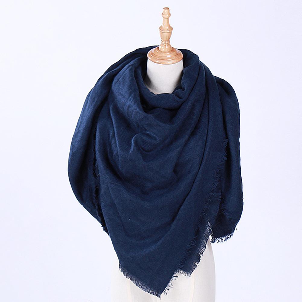 Women Cashmere-Like Scarf Fashion Solid Color Triangle Shawl Wraps Woolen Soft Fleece Scarf