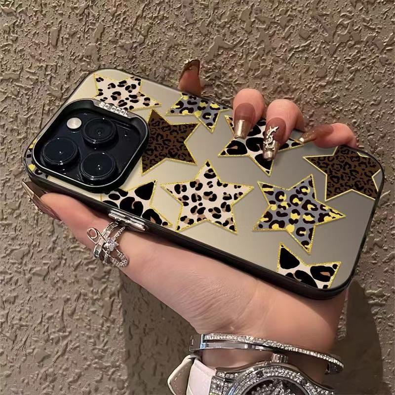 Чехол с леопардовым принтом и звездами для iPhone 15 Promax, 16 Pro, 14 Pro, 17