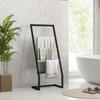 Bamboo And Steel Freestanding Towel Rack With 4 Bars Support 40.5L X 28W X 98H Cm Black And Natural