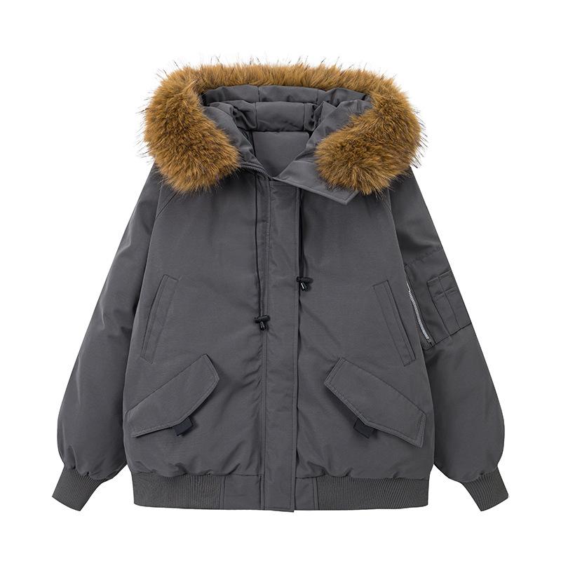 Women's Clothing Explosion American Retro Pie Overcomes Fur Collar Jacket Hooded Thickened Winter Down Cotton Jacket