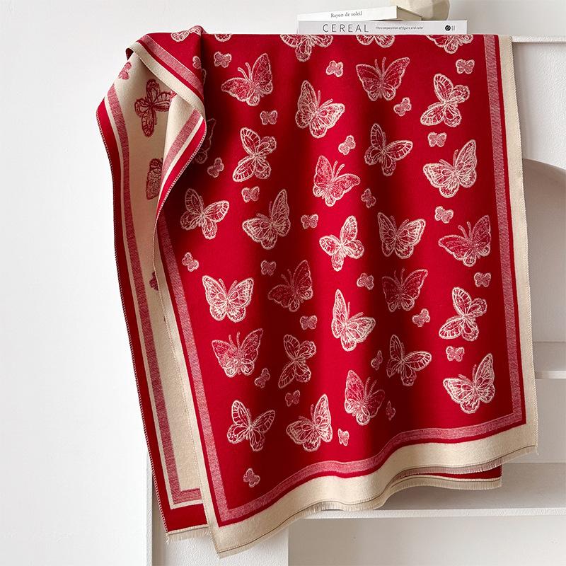 Winter Tassel Shawl, Fairy Wind, Butterfly Forest, Thickened, Warm, Cold-Proof Neck, Dual-Purpose