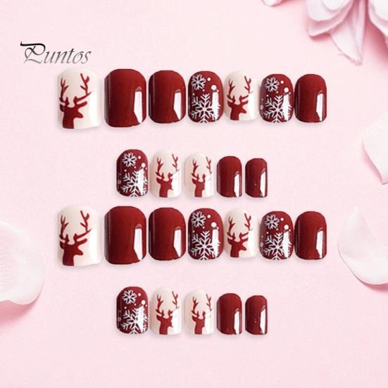 24 шт., рождественские милые короткие маникюрные стильные съемные тонкие накладные ногти, тонкие легкие накладные ногти