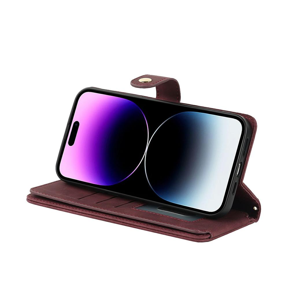 For iPhone 14 Pro Max Stand Case PU Leather Phone Cover with Straps/Zipper Wallet/Multiple Card Slots