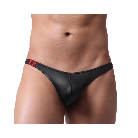 Men Briefs Low-rise Imitation Leather Design Thongs Solid Color Comfortable Fit Tight Cut Sexy Panties
