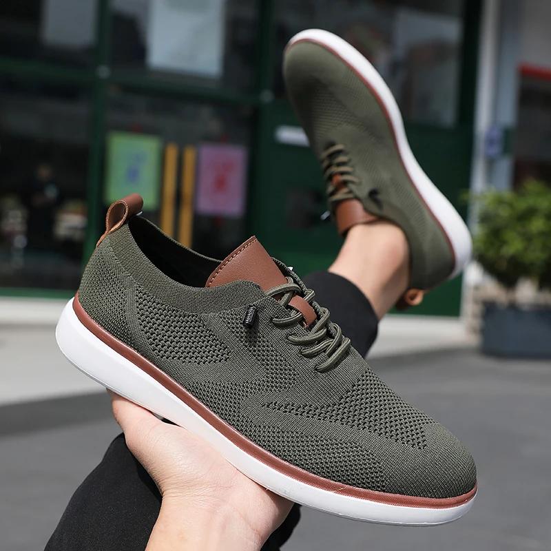 Lightweight Men'S Casual Shoes Breathable Knitted Mesh Casual Shoes Fashionable Trendy Anti Slip Flat Walking Shoes Sizes 39-46