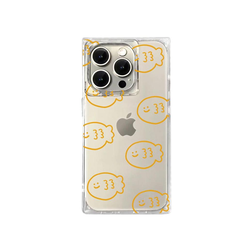 Прозрачный квадратный чехол-накладка для защиты iPhone 15 Plus 12 16 ProMax 13 11 14 Pro Max, защита от окисления, чехол с рисунком рыболовной лески