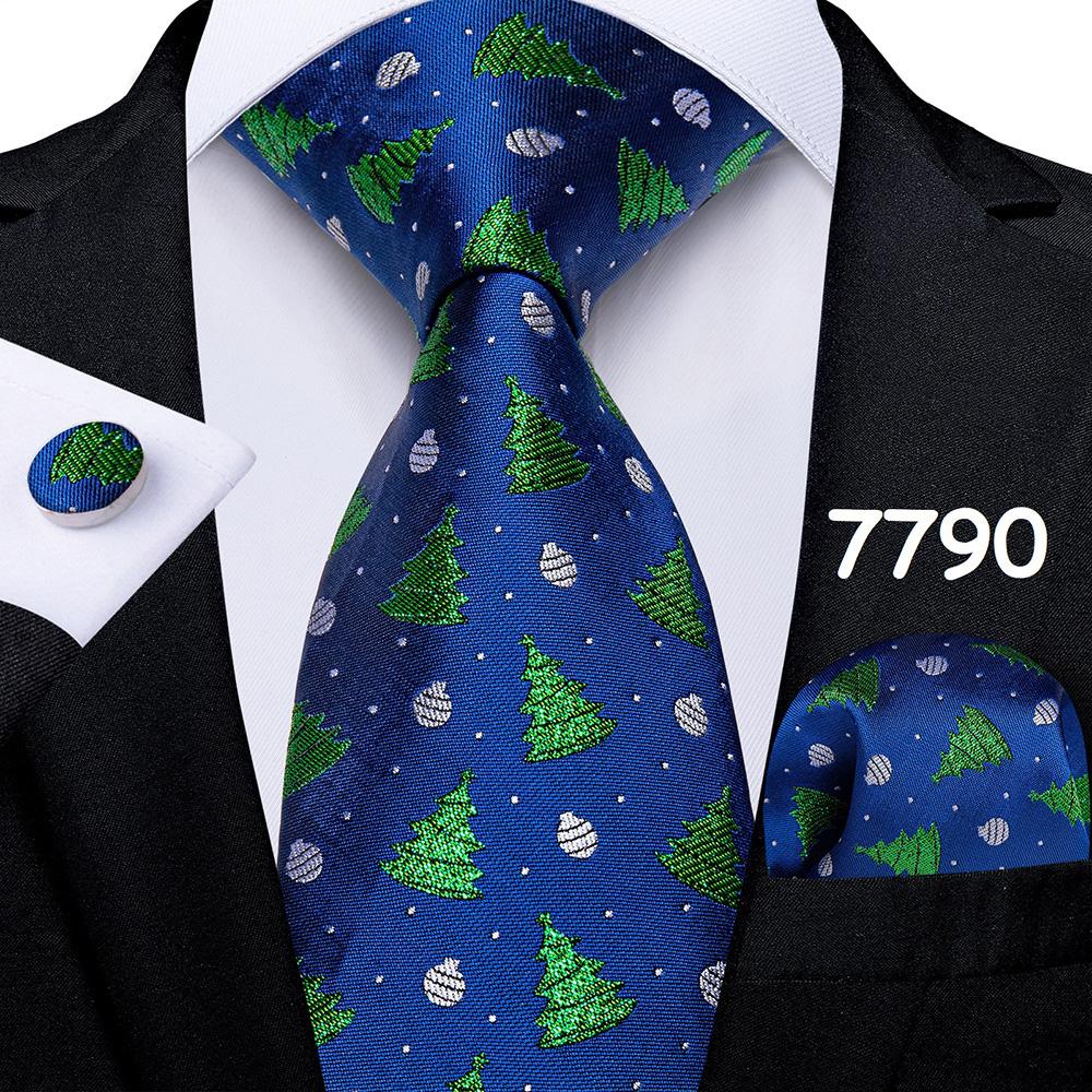 Mens Christmas Tie Set Red Blue Green 8cm Wide Silk Neck Tie Hanky Cufflinks Set Gift For Men Accessories
