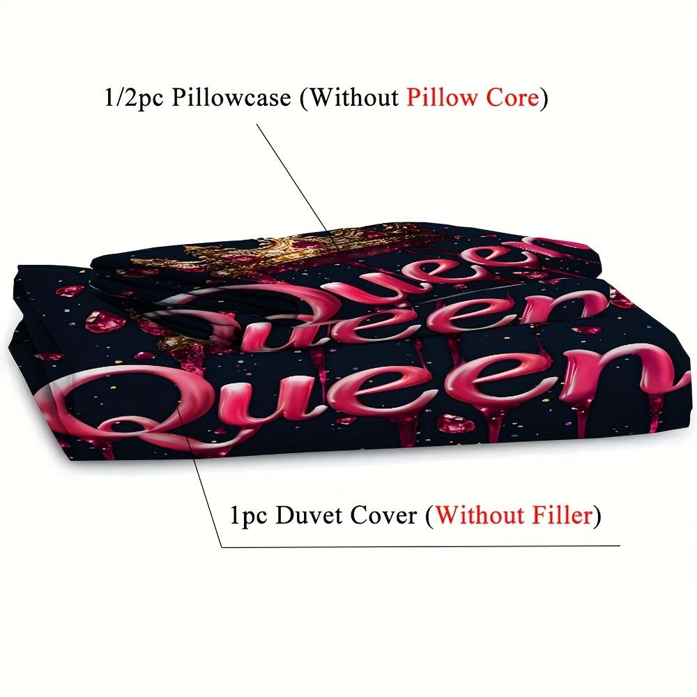 2/3Pcs Queen-Themed 3D Crown Pattern Duvet Cover Set (1 Duvet Cover + 1/2 Pillowcase, Without Core), Soft Digital Print, Fantasy