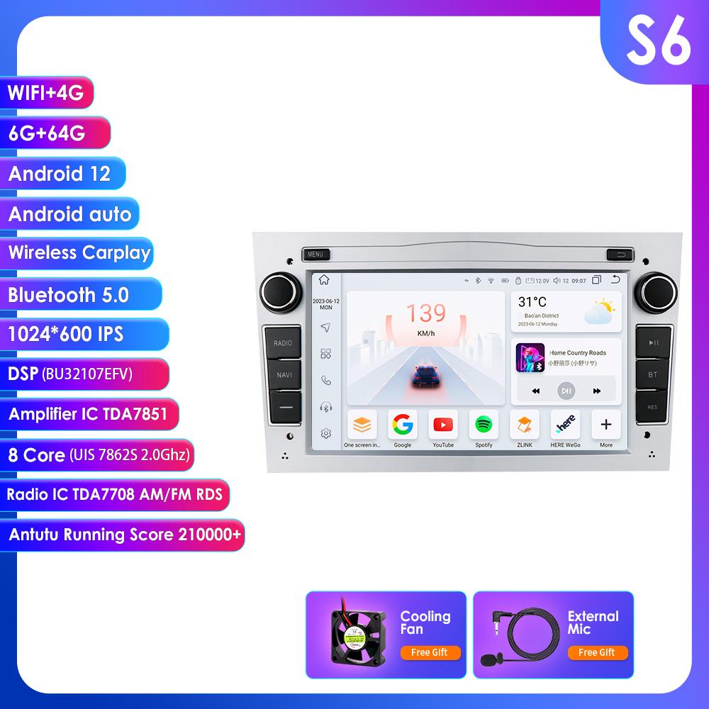 OSSURET Intelligent 8G 128G Android 12 Car Radio For Opel Astra H J 2004 Vectra Vauxhall Antara Zafira Corsa C D Vivaro Meriva 4G Carplay GPS Player