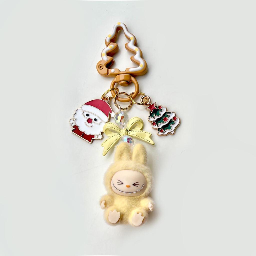 Flocked Labu Labubu Mini Keychain: Cute Grain Stroller Bag & Phone Pendant Ornament