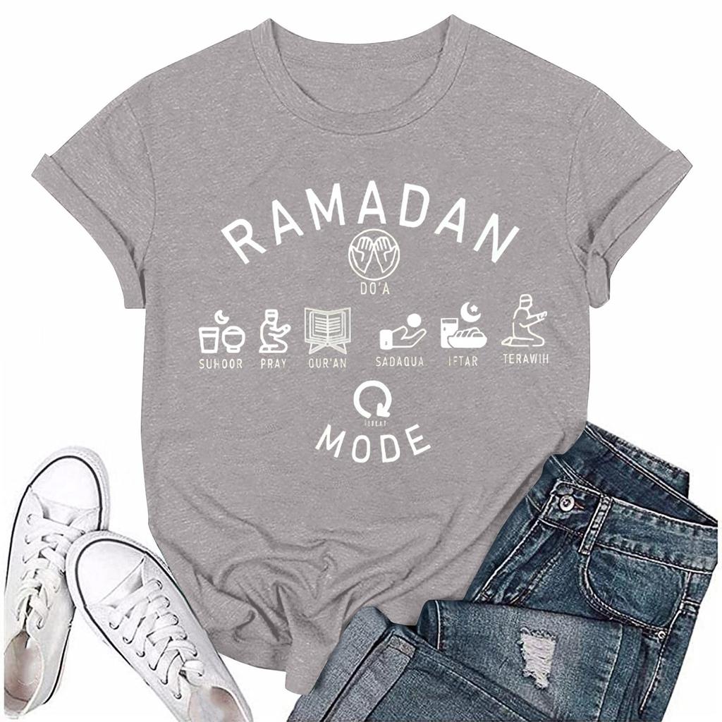 Women's Casual Loose Printed T-shirt Round Neck Pullover Short Sleeved Top