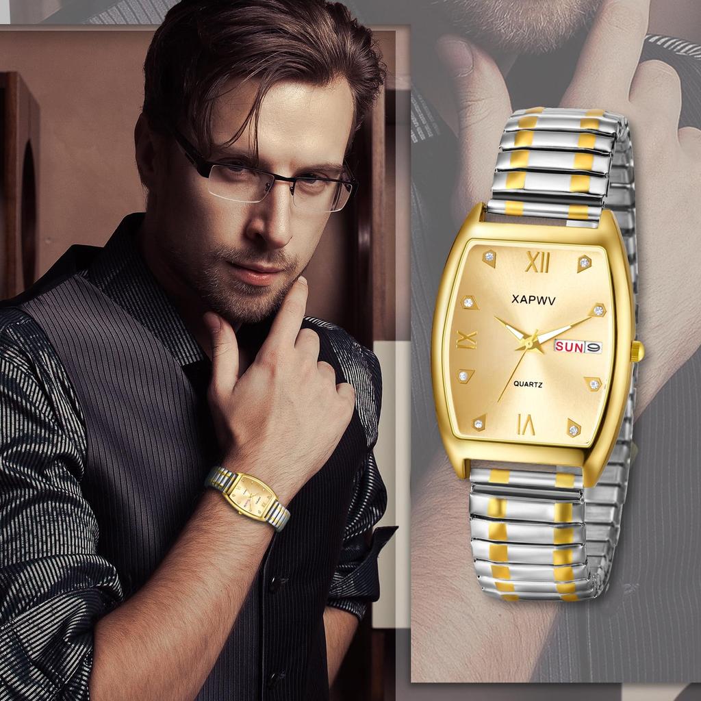 Часы для пары с ремешком из нержавеющей стали, серебряным римским алфавитом, аналоговым дисплеем, водонепроницаемостью 3ATM, кварцевые часы, подарок на день, мужские, золотые - Boyfriend,