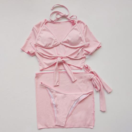 4 Pcs/Set Women Swimsuit Set Solid Color Spaghetti Strap Quick Dry Women