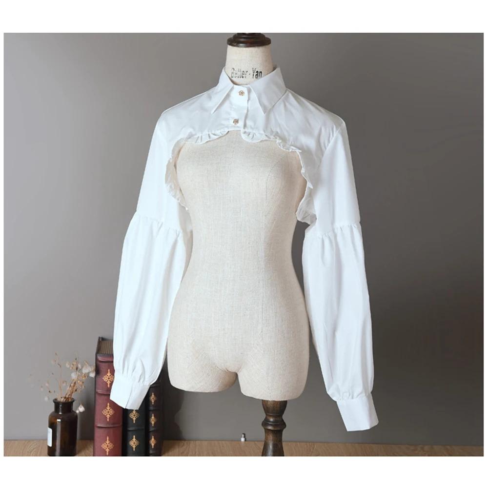 Women Puff Long Sleeve Half Top Blouse Ruffled Detachable False Fake Collar Costume Accessories