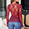 Женские топы с воротником-стойкой, длинные рукава, облегающие блузки, сексуальные, прозрачные, с цветочным принтом