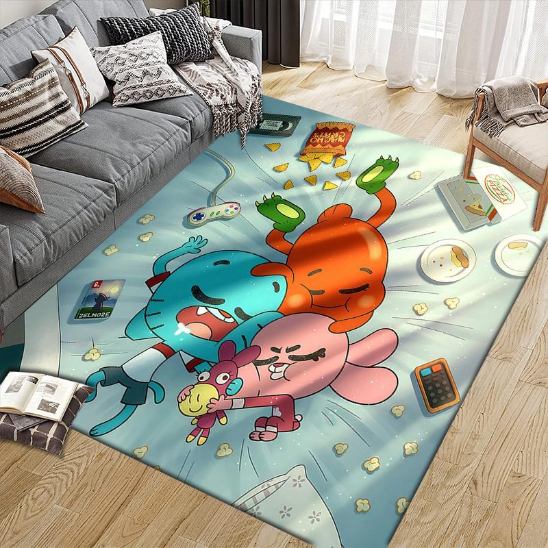 The Amazing World of Gumball Flannel Pattern Square Carpet,Area Rug,Carpet Rug for Living Room Bedroom Sofa Playroom Decor,Non-slip Floor Mat