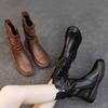 Large Size Warm Ladies Mid Calf Shoes Round Toe Women's Half High Boots Platform Spring 2024 Comfortable and Elegant Chic Hot Pu