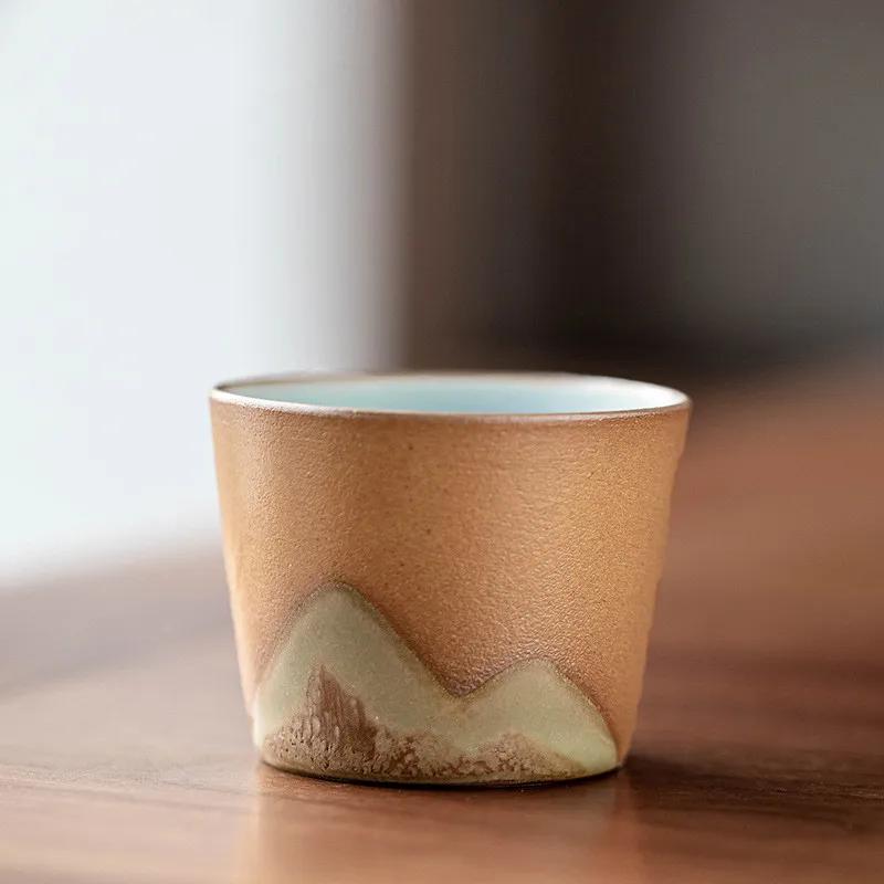 Chinese Retro Pottery Teacup Exquisite Handmade Ceramic Tea Bowl Travel Meditation Cup Pu'er Master Cup Tea Set Accessories