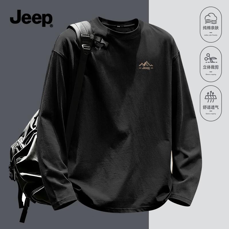 JEEP Men's Heavyweight 220G Pure Cotton Long Sleeve T-Shirt