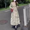 2024 Autumn French Floral Chiffon Slim Waist Long-Sleeve Dress