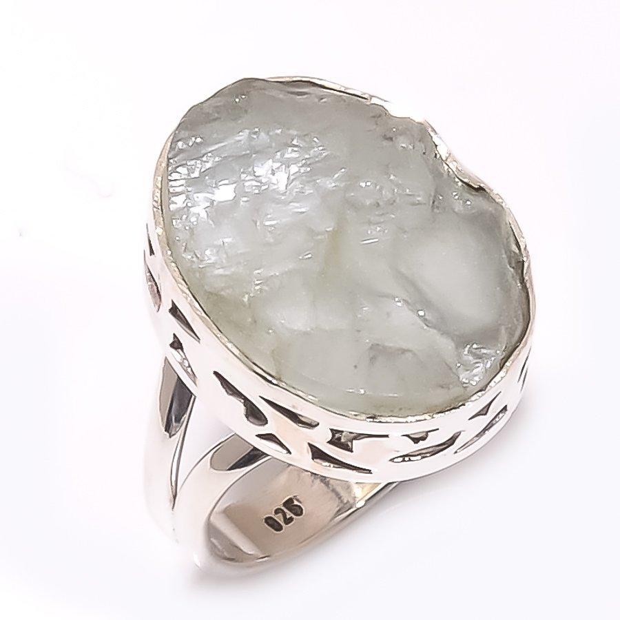 Подарочное кольцо из чистого серебра 925 пробы с натуральным аквамарином и необработанным драгоценным камнем S.6 F7f34