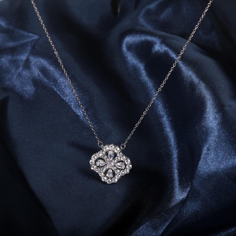 925  high carbon diamond hollow flower-shaped zircon ring water drop round flower necklace female party birthday jewelry